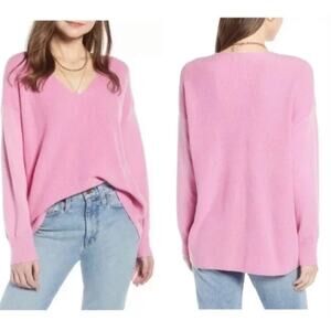 Something Navy Sweater Womens XX Small Pink V Neck Slouchy Cozy RIbbed